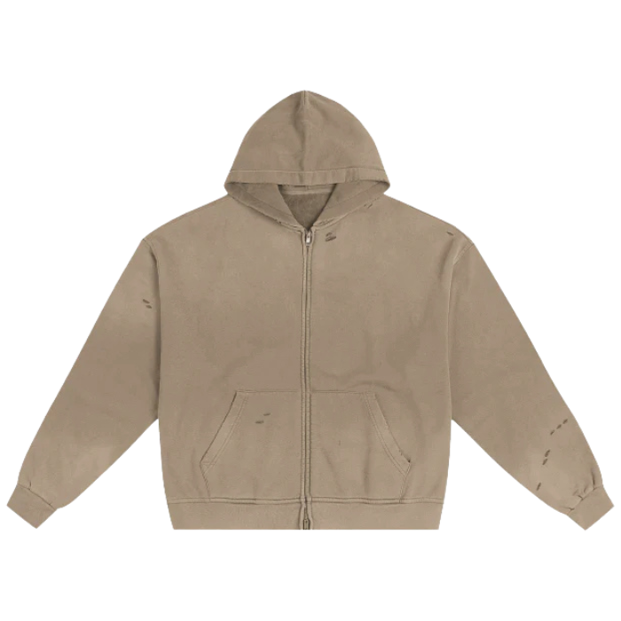 HAND FRAYED WORKWEAR ZIP HOODIE